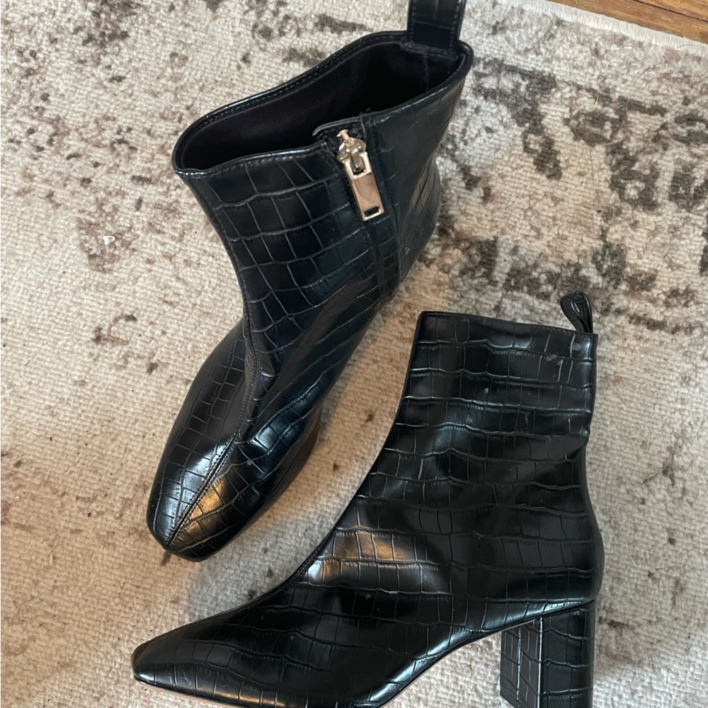 Faux croc black booties
